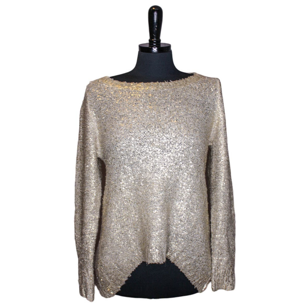 Alberto Makali Metallic Sweater Pullover Oatmeal Gold Size M